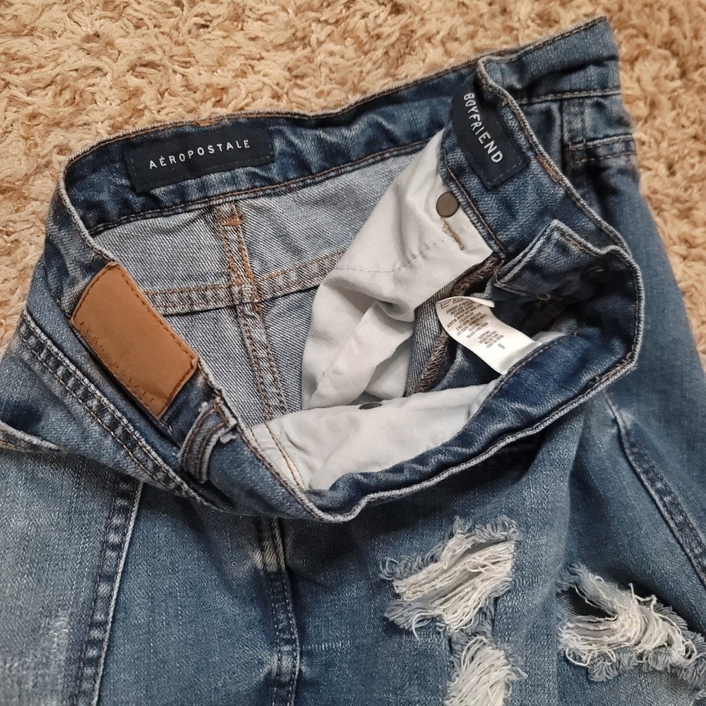 Aeropostale Boyfriend Jeans Women‎ 6 Blue Distressed Ripped Relaxed Straight Leg